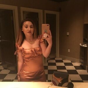 Bronze satin mini dress